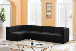 Quincy Velvet / Engineered Wood / Foam Contemporary Black Velvet Modular Sectional - 126" W x 63" D x 30.5" H