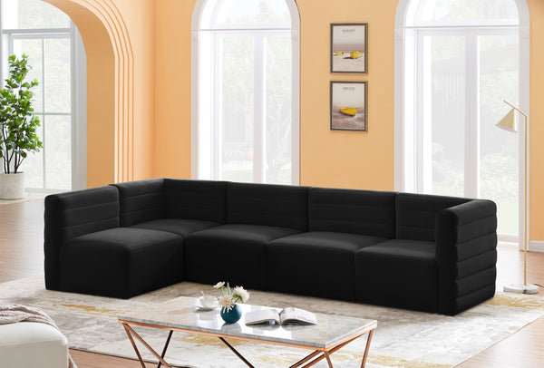 Quincy Velvet / Engineered Wood / Foam Contemporary Black Velvet Modular Sectional - 126" W x 63" D x 30.5" H