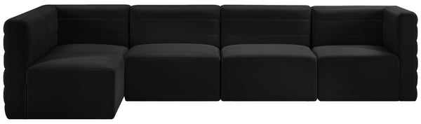 Quincy Velvet / Engineered Wood / Foam Contemporary Black Velvet Modular Sectional - 126" W x 63" D x 30.5" H