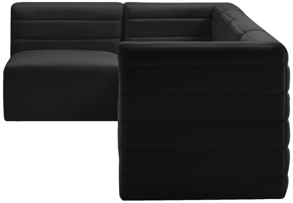 Quincy Velvet / Engineered Wood / Foam Contemporary Black Velvet Modular Sectional - 126" W x 63" D x 30.5" H