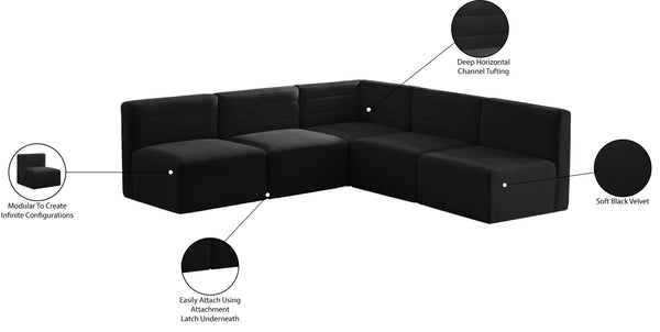 Quincy Velvet / Engineered Wood / Foam Contemporary Black Velvet Modular Sectional - 95" W x 95" D x 30.5" H