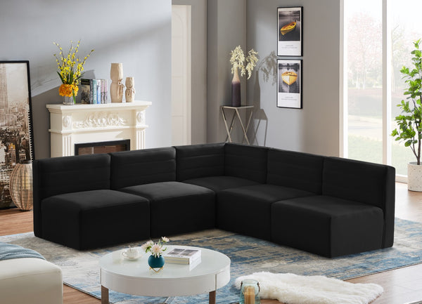 Quincy Velvet / Engineered Wood / Foam Contemporary Black Velvet Modular Sectional - 95" W x 95" D x 30.5" H