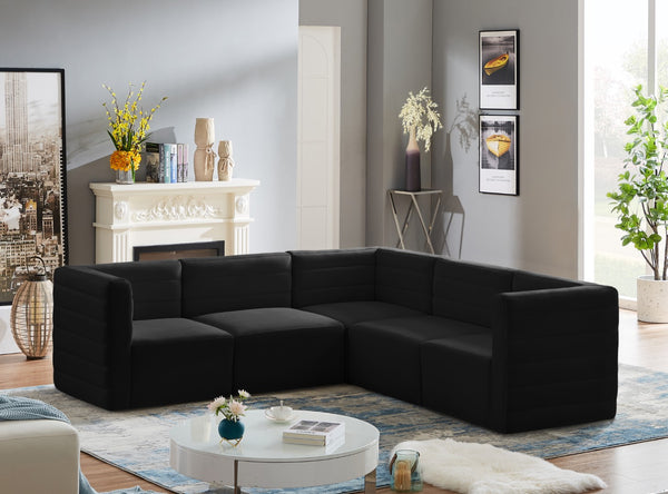 Quincy Velvet / Engineered Wood / Foam Contemporary Black Velvet Modular Sectional - 95" W x 95" D x 30.5" H
