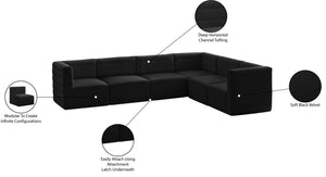 Quincy Velvet / Engineered Wood / Foam Contemporary Black Velvet Modular Sectional - 126" W x 95" D x 30.5" H