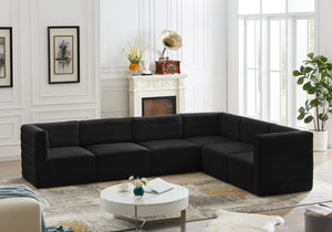 Quincy Velvet / Engineered Wood / Foam Contemporary Black Velvet Modular Sectional - 126" W x 95" D x 30.5" H