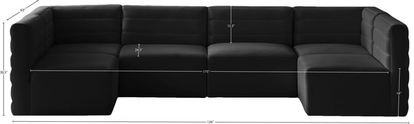 Quincy Velvet / Engineered Wood / Foam Contemporary Black Velvet Modular Sectional - 126" W x 63" D x 30.5" H