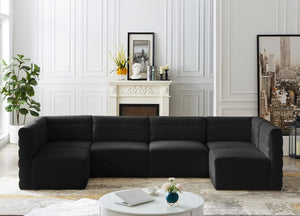 Quincy Velvet / Engineered Wood / Foam Contemporary Black Velvet Modular Sectional - 126" W x 63" D x 30.5" H
