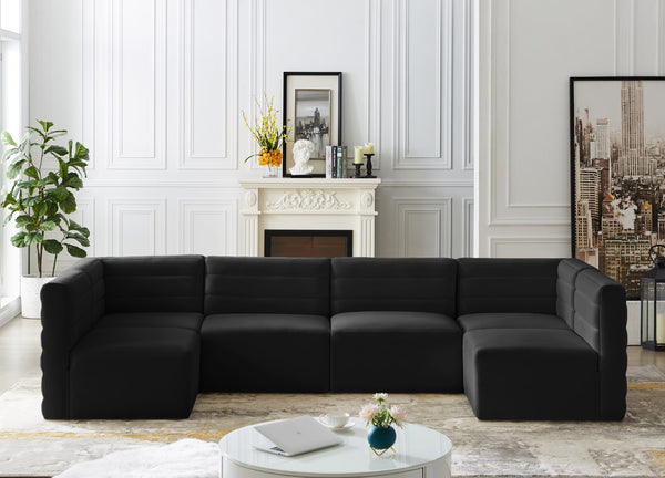 Quincy Velvet / Engineered Wood / Foam Contemporary Black Velvet Modular Sectional - 126" W x 63" D x 30.5" H