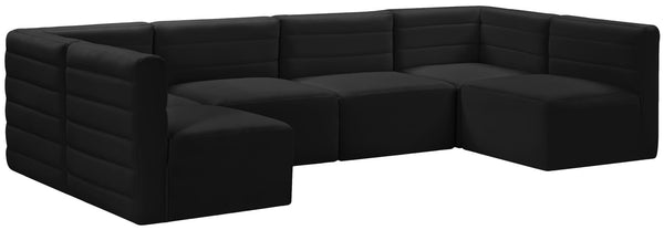 Quincy Velvet / Engineered Wood / Foam Contemporary Black Velvet Modular Sectional - 126" W x 63" D x 30.5" H