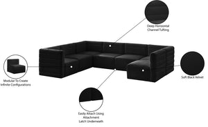 Quincy Velvet / Engineered Wood / Foam Contemporary Black Velvet Modular Sectional - 126" W x 95" D x 30.5" H