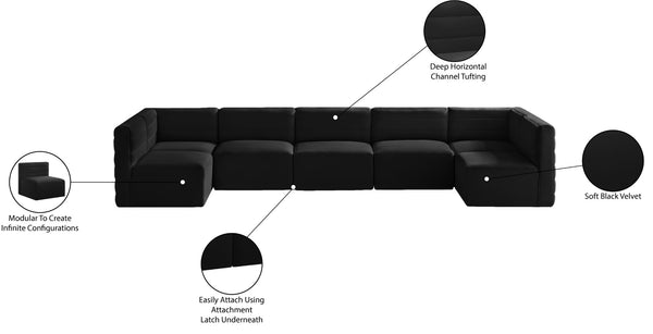 Quincy Velvet / Engineered Wood / Foam Contemporary Black Velvet Modular Sectional - 157.5" W x 95" D x 30.5" H
