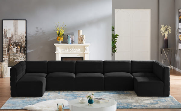 Quincy Velvet / Engineered Wood / Foam Contemporary Black Velvet Modular Sectional - 157.5" W x 95" D x 30.5" H
