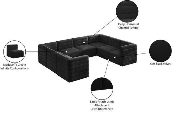 Quincy Velvet / Engineered Wood / Foam Contemporary Black Velvet Modular Sectional - 126" W x 95" D x 30.5" H