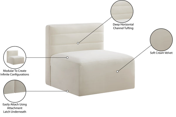 Quincy Velvet / Engineered Wood / Foam Contemporary Cream Velvet Modular Armless Chair - 31.5" W x 31.5" D x 30.5" H