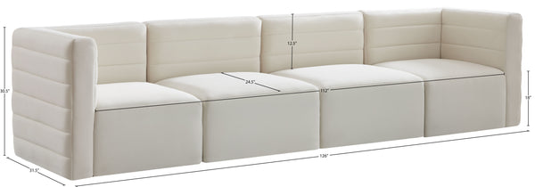 Quincy Velvet / Engineered Wood / Foam Contemporary Cream Velvet Modular Sofa - 126" W x 31.5" D x 30.5" H