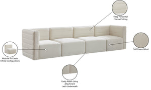 Quincy Velvet / Engineered Wood / Foam Contemporary Cream Velvet Modular Sofa - 126" W x 31.5" D x 30.5" H