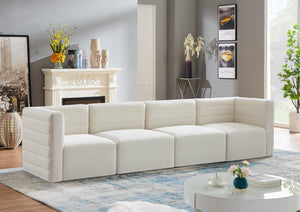 Quincy Velvet / Engineered Wood / Foam Contemporary Cream Velvet Modular Sofa - 126" W x 31.5" D x 30.5" H