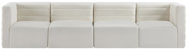 Quincy Velvet / Engineered Wood / Foam Contemporary Cream Velvet Modular Sofa - 126" W x 31.5" D x 30.5" H