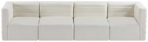 Quincy Velvet / Engineered Wood / Foam Contemporary Cream Velvet Modular Sofa - 126" W x 31.5" D x 30.5" H