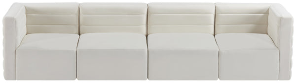 Quincy Velvet / Engineered Wood / Foam Contemporary Cream Velvet Modular Sofa - 126" W x 31.5" D x 30.5" H
