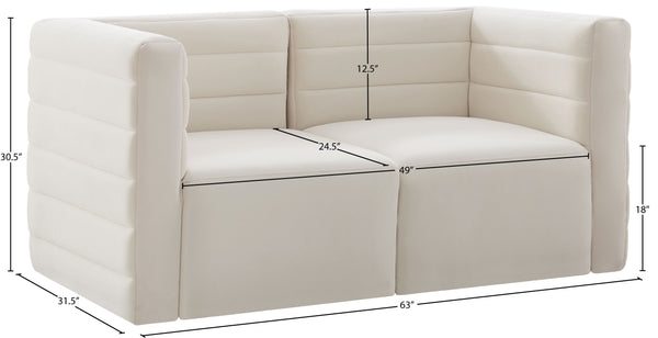 Quincy Velvet / Engineered Wood / Foam Contemporary Cream Velvet Modular Sofa - 63" W x 31.5" D x 30.5" H