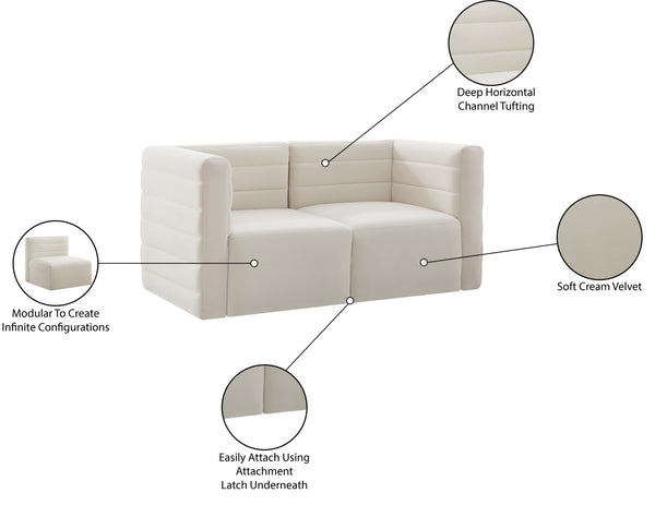 Quincy Velvet / Engineered Wood / Foam Contemporary Cream Velvet Modular Sofa - 63" W x 31.5" D x 30.5" H