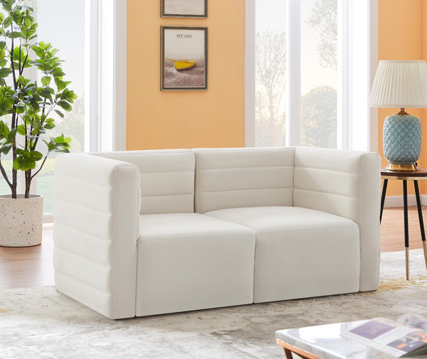 Quincy Velvet / Engineered Wood / Foam Contemporary Cream Velvet Modular Sofa - 63" W x 31.5" D x 30.5" H