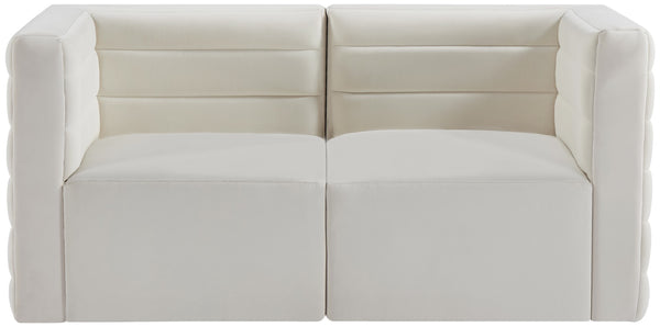 Quincy Velvet / Engineered Wood / Foam Contemporary Cream Velvet Modular Sofa - 63" W x 31.5" D x 30.5" H