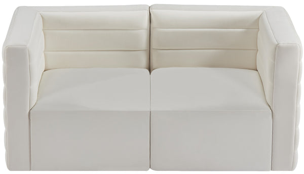 Quincy Velvet / Engineered Wood / Foam Contemporary Cream Velvet Modular Sofa - 63" W x 31.5" D x 30.5" H