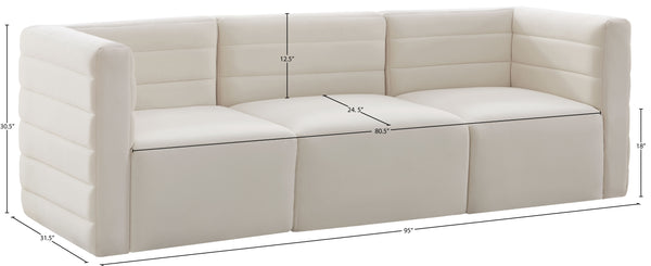 Quincy Velvet / Engineered Wood / Foam Contemporary Cream Velvet Modular Sofa - 95" W x 31.5" D x 30.5" H