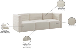 Quincy Velvet / Engineered Wood / Foam Contemporary Cream Velvet Modular Sofa - 95" W x 31.5" D x 30.5" H