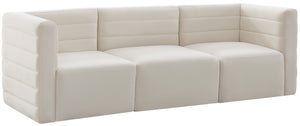 Quincy Velvet / Engineered Wood / Foam Contemporary Cream Velvet Modular Sofa - 95" W x 31.5" D x 30.5" H