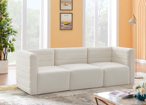 Quincy Velvet / Engineered Wood / Foam Contemporary Cream Velvet Modular Sofa - 95" W x 31.5" D x 30.5" H