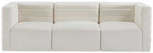 Quincy Velvet / Engineered Wood / Foam Contemporary Cream Velvet Modular Sofa - 95" W x 31.5" D x 30.5" H