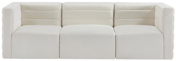 Quincy Velvet / Engineered Wood / Foam Contemporary Cream Velvet Modular Sofa - 95" W x 31.5" D x 30.5" H