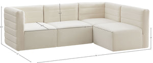Quincy Velvet / Engineered Wood / Foam Contemporary Cream Velvet Modular Sectional - 95" W x 63" D x 30.5" H
