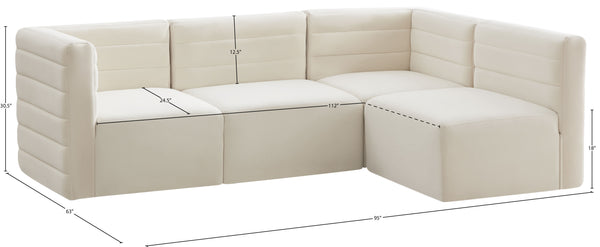 Quincy Velvet / Engineered Wood / Foam Contemporary Cream Velvet Modular Sectional - 95" W x 63" D x 30.5" H