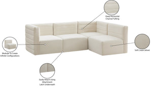 Quincy Velvet / Engineered Wood / Foam Contemporary Cream Velvet Modular Sectional - 95" W x 63" D x 30.5" H