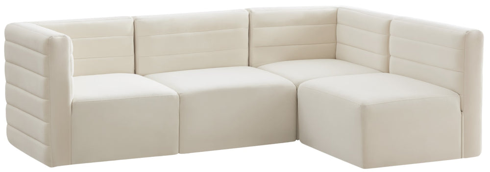 Quincy Velvet / Engineered Wood / Foam Contemporary Cream Velvet Modular Sectional - 95" W x 63" D x 30.5" H