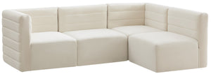 Quincy Velvet / Engineered Wood / Foam Contemporary Cream Velvet Modular Sectional - 95" W x 63" D x 30.5" H