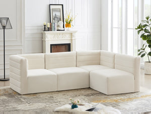 Quincy Velvet / Engineered Wood / Foam Contemporary Cream Velvet Modular Sectional - 95" W x 63" D x 30.5" H