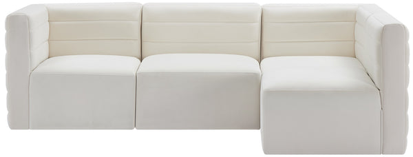 Quincy Velvet / Engineered Wood / Foam Contemporary Cream Velvet Modular Sectional - 95" W x 63" D x 30.5" H
