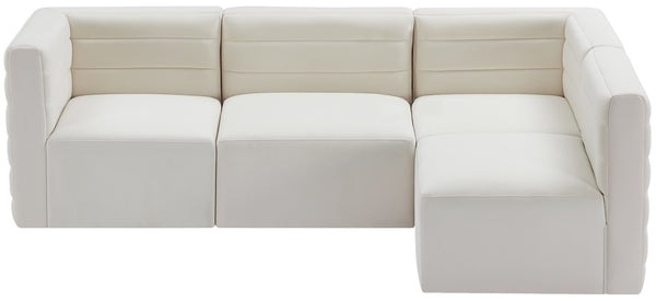 Quincy Velvet / Engineered Wood / Foam Contemporary Cream Velvet Modular Sectional - 95" W x 63" D x 30.5" H