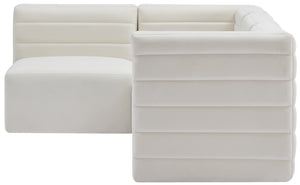 Quincy Velvet / Engineered Wood / Foam Contemporary Cream Velvet Modular Sectional - 95" W x 63" D x 30.5" H