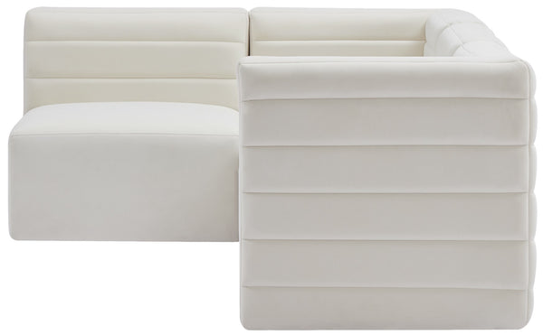 Quincy Velvet / Engineered Wood / Foam Contemporary Cream Velvet Modular Sectional - 95" W x 63" D x 30.5" H