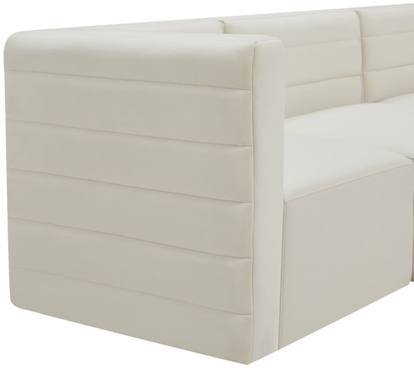 Quincy Velvet / Engineered Wood / Foam Contemporary Cream Velvet Modular Sectional - 95" W x 63" D x 30.5" H