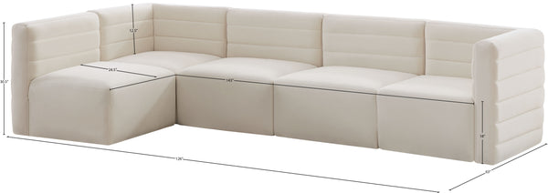 Quincy Velvet / Engineered Wood / Foam Contemporary Cream Velvet Modular Sectional - 126" W x 63" D x 30.5" H