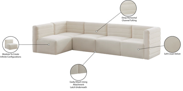 Quincy Velvet / Engineered Wood / Foam Contemporary Cream Velvet Modular Sectional - 126" W x 63" D x 30.5" H