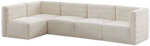Quincy Velvet / Engineered Wood / Foam Contemporary Cream Velvet Modular Sectional - 126" W x 63" D x 30.5" H