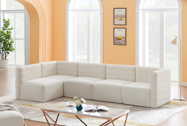 Quincy Velvet / Engineered Wood / Foam Contemporary Cream Velvet Modular Sectional - 126" W x 63" D x 30.5" H